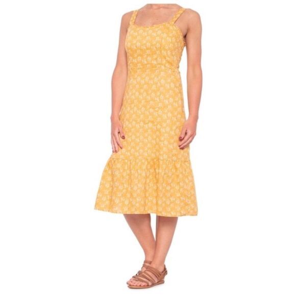 Yellow Cynthia Rowley Floral Print Linen Sleeveless Ruffle Hem Midi Dress (NWT) - Picture 1 of 8